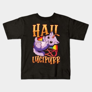 Cute & Funny Satanic Hail Lucipurr Rainbow Kitty Kids T-Shirt